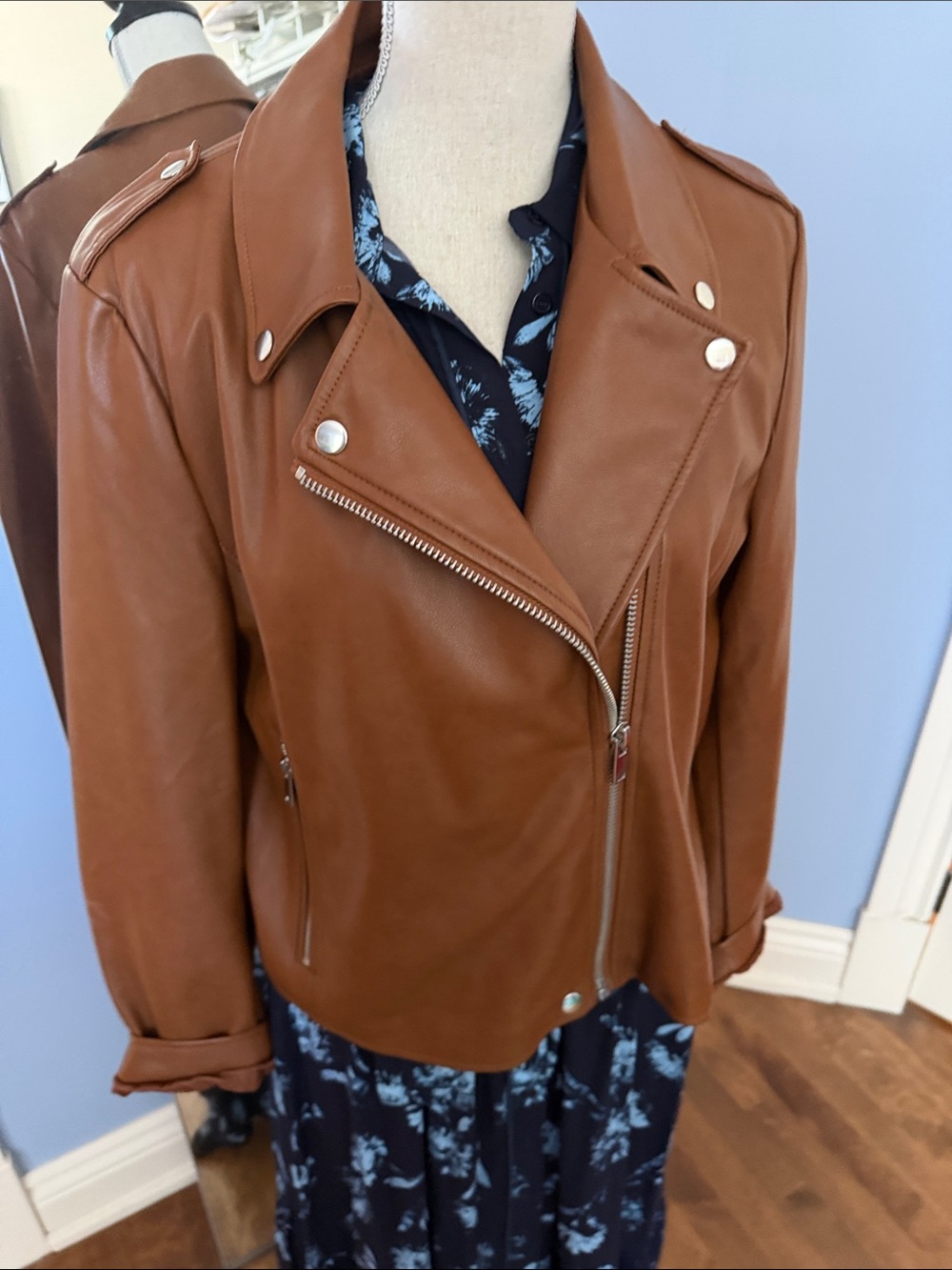 Bagatelle Cognac Vegan Leather Asymmetric Zip Jacket